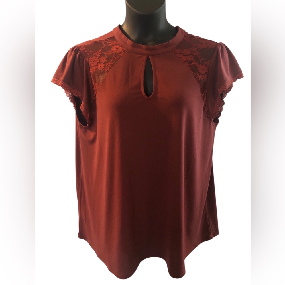 TORRID- Women's Lace-Yoke Keyhole Blouse - Rust